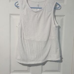 Fabletics White Eyelet Scoop Neck Tank